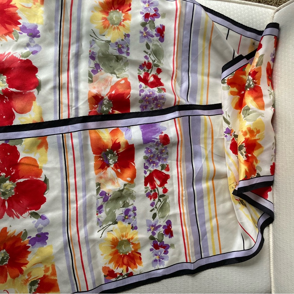 Vintage Oscar de la Renta Silk Floral Striped Scarf